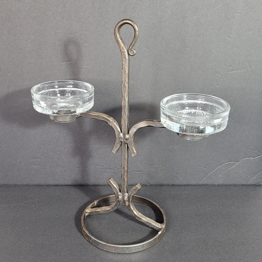 Unique Vintage Iron & Glass Candelabra Holds 3 Sizes of Candle